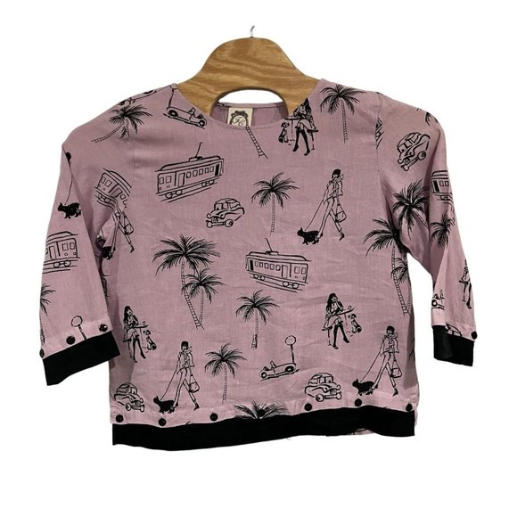 Vintage FC Fleece Chemise 100% Linen Blouse Top Women Size M/fun Print Made USA - Picture 1 of 16